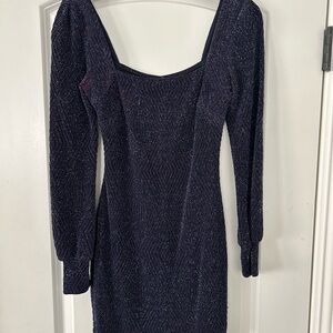 Speechless Shimmering Midnight Blue Long Sleeve Dress